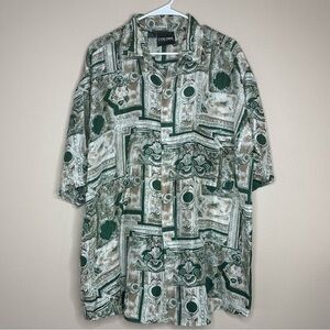 Colore Italia Retro 100% Silk Shirt Green Geometric Men’s Size XL Vacation‎